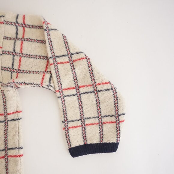 Vintage Pendleton Cream Navy Plaid Wool Checker Cardigan Old Money Preppy 1X - Picture 3 of 10